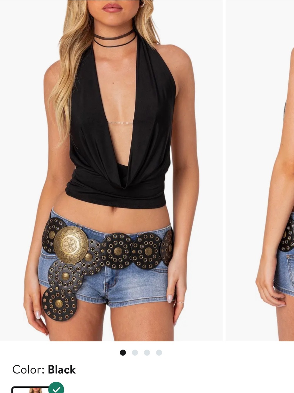 EDIKTED Black Plunge Cowl Halter Crop Top